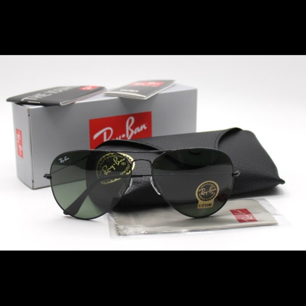 SALE!! Rayban Aviators Black Green Lenses - Picture 2 of 5